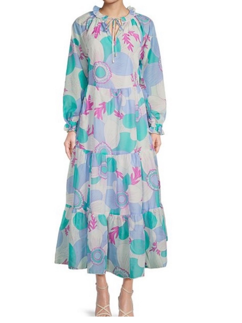 J. Marie Mia Rae maxi Dress Women’s Small Long Sleeve Tiered Floral Boho B28